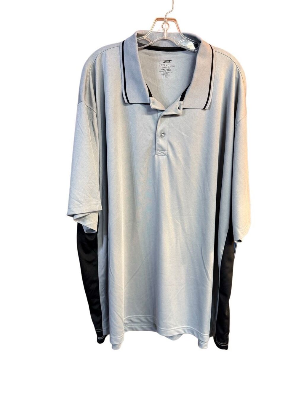 Ultra Club Men’s Poly Polo Shirt Sz 4XL Tall Gray/Black NWT
